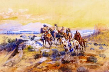 Mirando el caballo de hierro 1902 Charles Marion Russell Pinturas al óleo